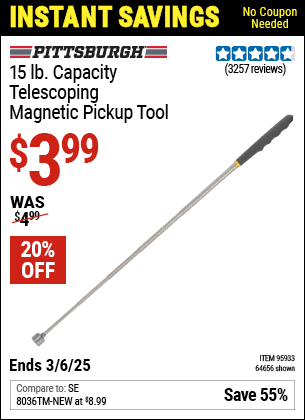 Harbor Freight Coupons, HF Coupons, 20% off - 15 lb. Capacity Telescoping Magnetic Pickup Tool