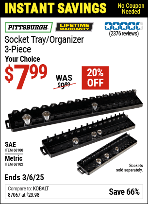 Harbor Freight Coupons, HF Coupons, 20% off - 3 Piece Socket Tray/organizers