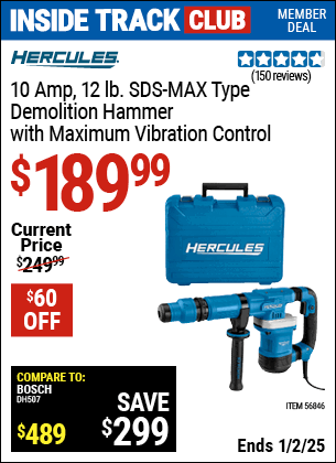 Harbor Freight Coupons, HF Coupons, 20% off - 10 Amp 12 lb.  SDS Max-Type Demolition Hammer with Maximum Vibration Control