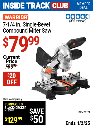 Harbor Freight Coupons, HF Coupons, 20% off - WARRIOR 7-1/4 in. Compound Single Bevel Miter Saw for $69.99