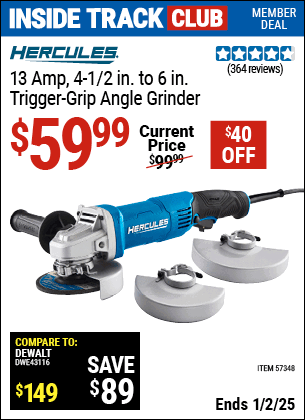 Harbor Freight Coupons, HF Coupons, 20% off - Corded 4-1/2 in. to 6 in.  13 Amp Angle Grinder with Trigger Grip