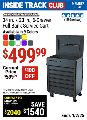 Harbor Freight Coupons, HF Coupons, 20% off - U.S. GENERAL 34 in. Full Bank Service Cart for $499.99