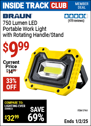 Harbor Freight Coupons, HF Coupons, 20% off - 750 Lumen  Portable Work Light with Rotating Handle/Stand