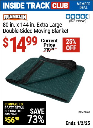 Harbor Freight Coupons, HF Coupons, 20% off - 80 in. x 144 in. Extra Large Double-Sided Moving Blanket