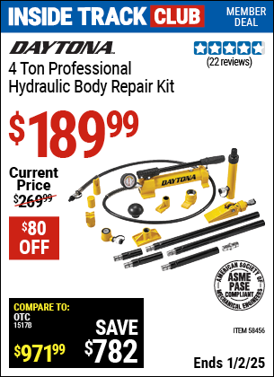 Harbor Freight Coupons, HF Coupons, 20% off - DAYTONA 4 Ton Professional Hydraulic Body Repair Kit for $189.99