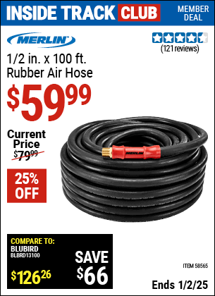 Harbor Freight Coupons, HF Coupons, 20% off - MERLIN 1/2 in. x 100 ft. Rubber Air Hose for $59.99