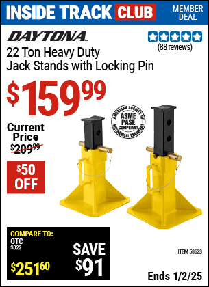 Harbor Freight Coupons, HF Coupons, 20% off - DAYTONA 22 Ton Heavy Duty Jack Stands with Locking Pin for $159.99