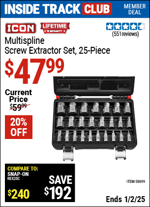 Harbor Freight Coupons, HF Coupons, 20% off - ICON Multispline Extractor Set, 25 Piece for $49.99