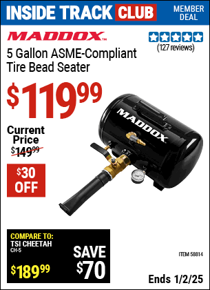 Harbor Freight Coupons, HF Coupons, 20% off - MADDOX 5 Gallon Tire Bead Seater for $119.99