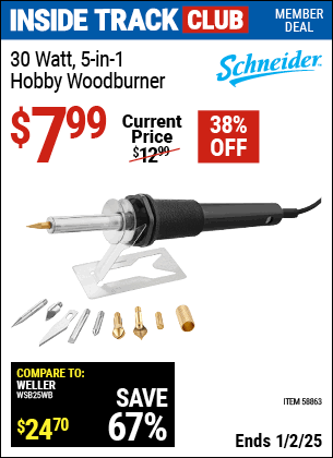 Harbor Freight Coupons, HF Coupons, 20% off - SCHNEIDER 30 Watt 5-In-1 Hobby Woodburner for $7.99