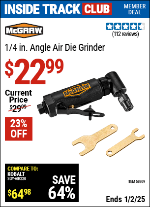 Harbor Freight Coupons, HF Coupons, 20% off - MCGRAW Pneumatic 1/4 in. Angle Die Grinder for $22.49