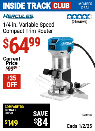 Harbor Freight Coupons, HF Coupons, 20% off - HERCULES 1/4 in. Variable-Speed Compact Trim Router for $64.99