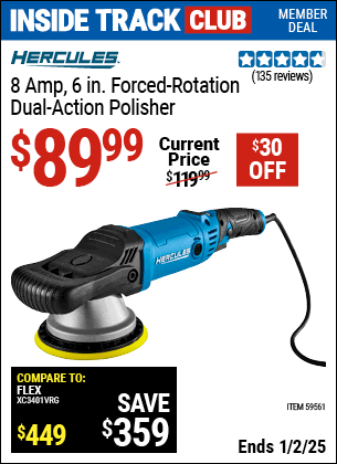 Harbor Freight Coupons, HF Coupons, 20% off - HERCULES 8 Amp 6 in. Forced Rotation Dual Action Polisher for $99.99