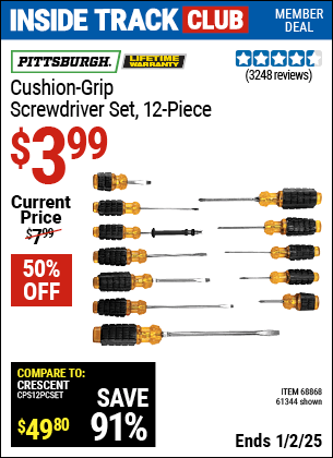 Harbor Freight Coupons, HF Coupons, 20% off - 12 Piece Cushion Grip Screwdriver Set