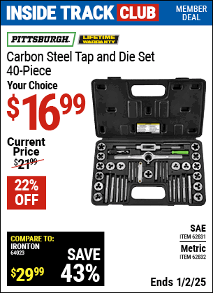 Harbor Freight Coupons, HF Coupons, 20% off - 40 Piece Carbon Steel Tap And Die Sets