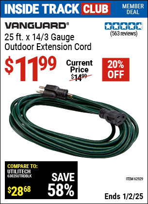 Harbor Freight Coupons, HF Coupons, 20% off - 25 Ft. X 14 Gauge Green Outdoor Extension Cord