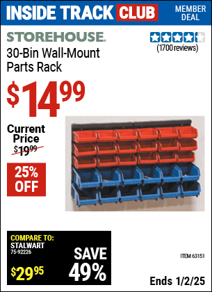 Harbor Freight Coupons, HF Coupons, 20% off - 30 Bin Wall Mount Parts Rack