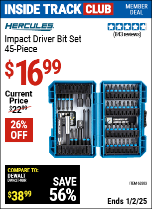 Harbor Freight Coupons, HF Coupons, 20% off - Hercules 45 Piece Impact Drill And Driver Bit Set