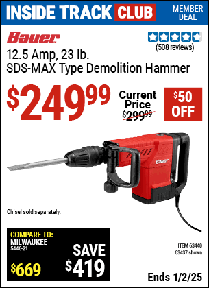 Harbor Freight Coupons, HF Coupons, 20% off - 12.5 Amp Sds Max. Type Pro Demolition Hammer Kit