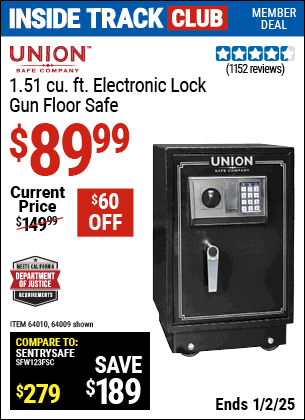 Harbor Freight Coupons, HF Coupons, 20% off - UNION SAFE COMPANY 1.51 cu. ft. Electronic Lock Gun Floor Safe for $94.99