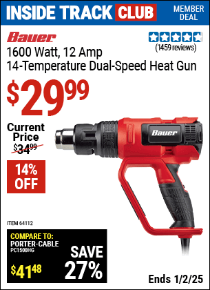 Harbor Freight Coupons, HF Coupons, 20% off - 1600 Watt 12 Amp 14 Temperature Dual Fan Speed Heat Gun