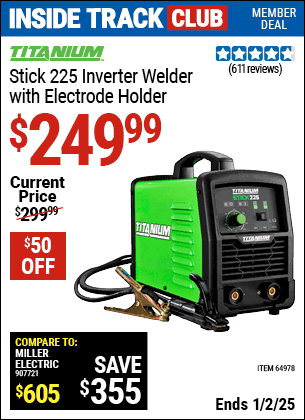 Harbor Freight Coupons, HF Coupons, 20% off - Titanium Stick 225 Inverter Welder With Electrode Holder