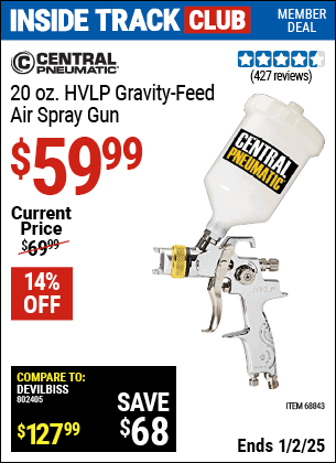 Harbor Freight Coupons, HF Coupons, 20% off - 20 Oz. Professional Hvlp Gravity Feed Air Spray Gun