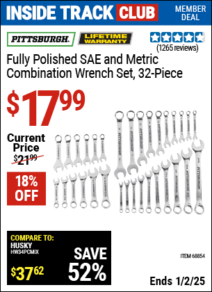 Harbor Freight Coupons, HF Coupons, 20% off - 32 Piece Fully Polished Sae & Metric Combination Wrench Set