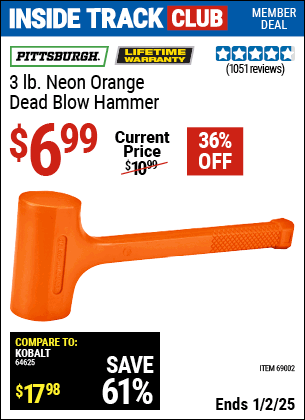 Harbor Freight Coupons, HF Coupons, 20% off - 3 Lb. Neon Dead Blow Hammer