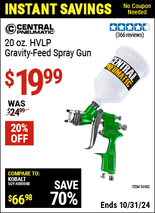 Harbor Freight Coupons, HF Coupons, 20% off - 20 oz. HVLP Gravity Feed Spray Gun