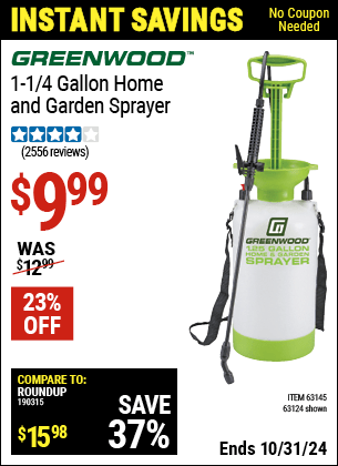 Harbor Freight Coupons, HF Coupons, 20% off - 1-1/4 Gallon Home And Garden Spayer