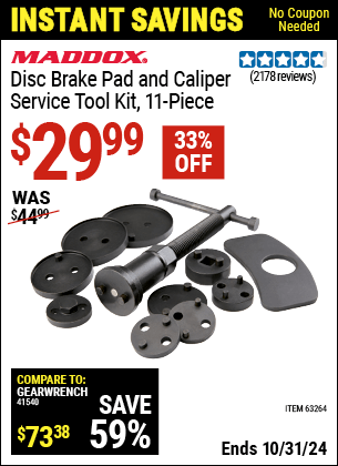 Harbor Freight Coupons, HF Coupons, 20% off - 11 Piece Disc Brake Pad And Caliper Service Tool Kit