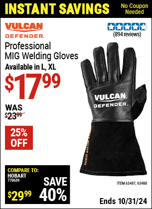 Harbor Freight Coupons, HF Coupons, 20% off - Vulcan Professional Mig Welding Gloves