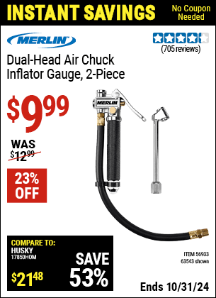 Harbor Freight Coupons, HF Coupons, 20% off - 2 Piece Dual Head Air Chuck Inflator Gauge