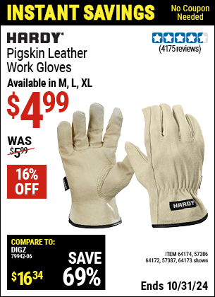 Harbor Freight Coupons, HF Coupons, 20% off - Pigskin Leather Work Gloves