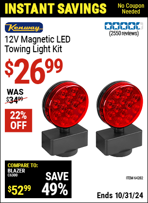 Harbor Freight Coupons, HF Coupons, 20% off - 12 Volt Led Magnetic Towing Light Kit