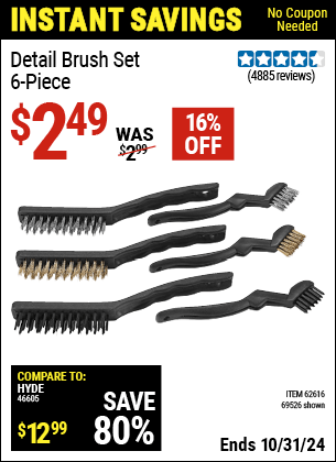 Harbor Freight Coupons, HF Coupons, 20% off - 6 Piece Detail Brush Set